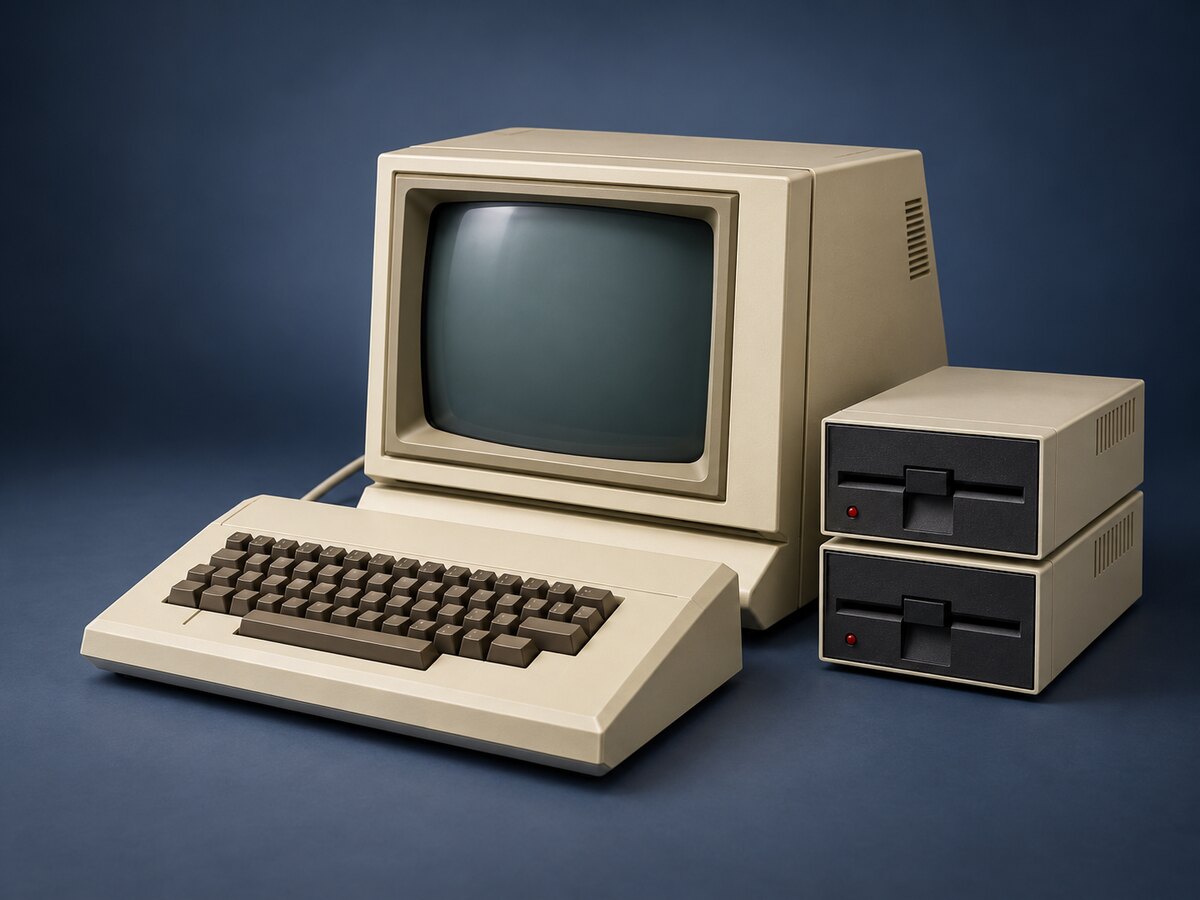 Micro-ordinateur personnel du début des années 1980 avec ses lecteurs de disquettes